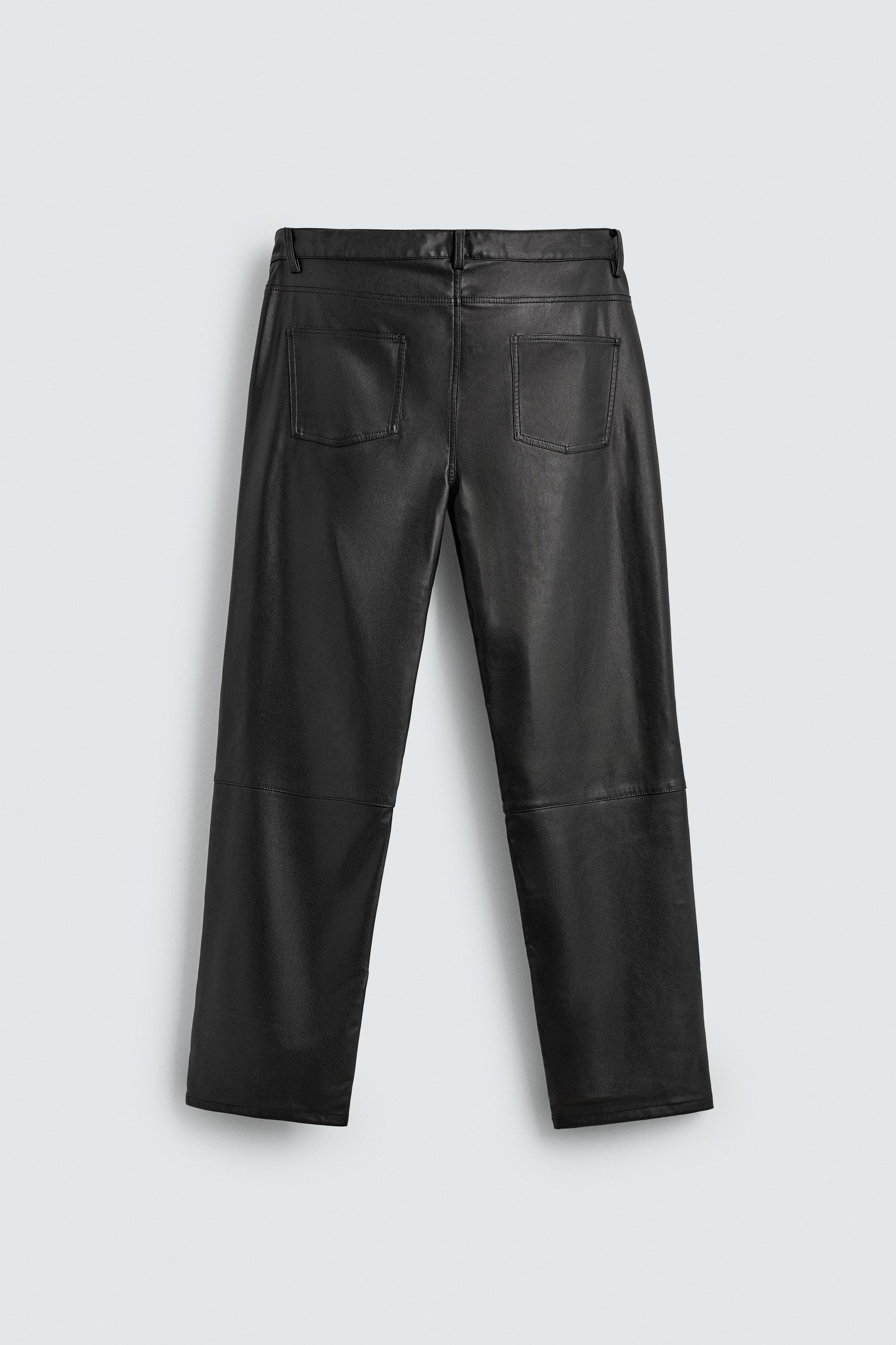 FAUX LEATHER STRAIGHT FIT PANTS
